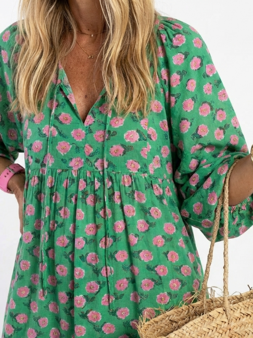 Fiora | Timeless Floral V Neck Tiered Midi Dress