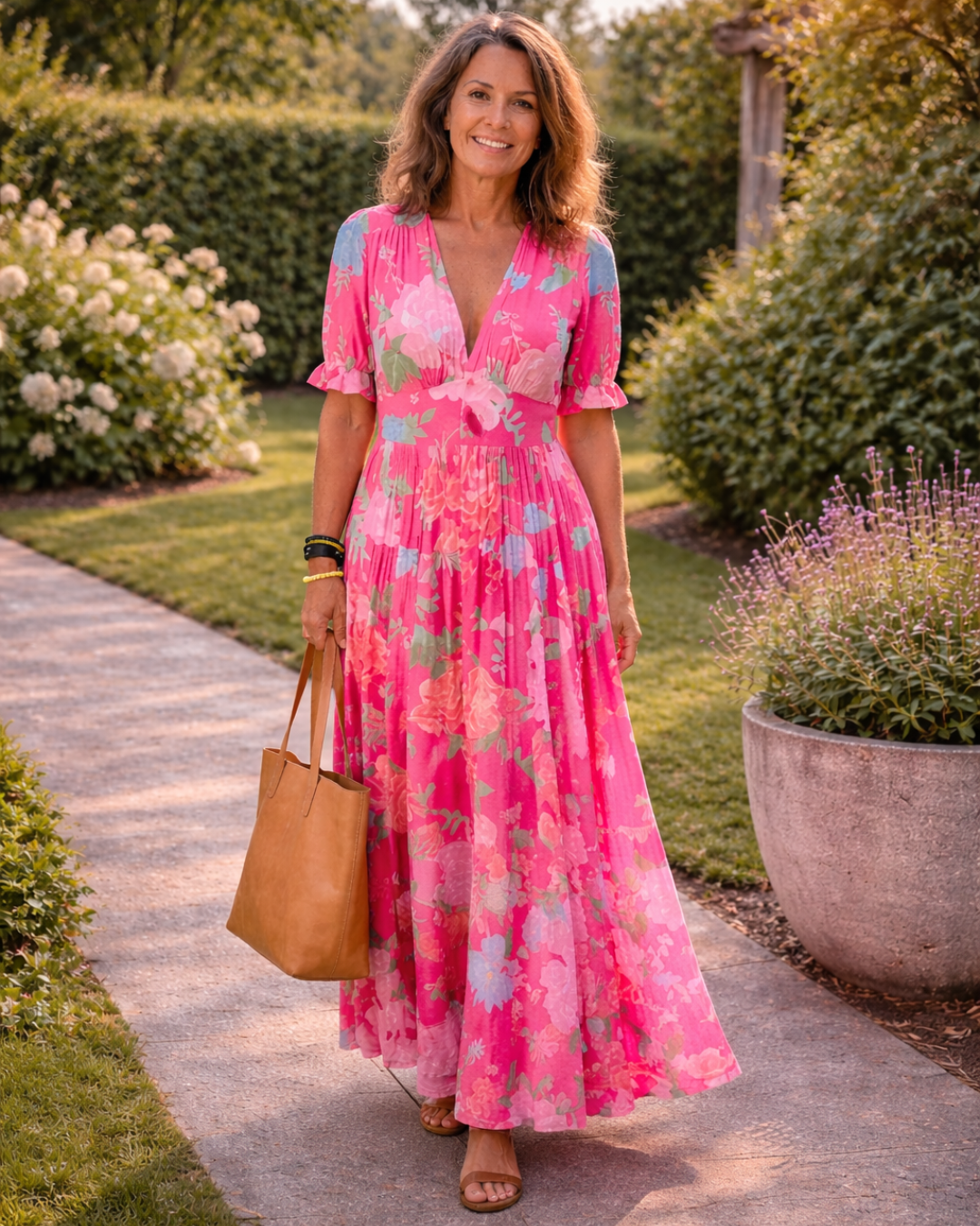 Ione | Effortless Floral V Neck Midi Dress