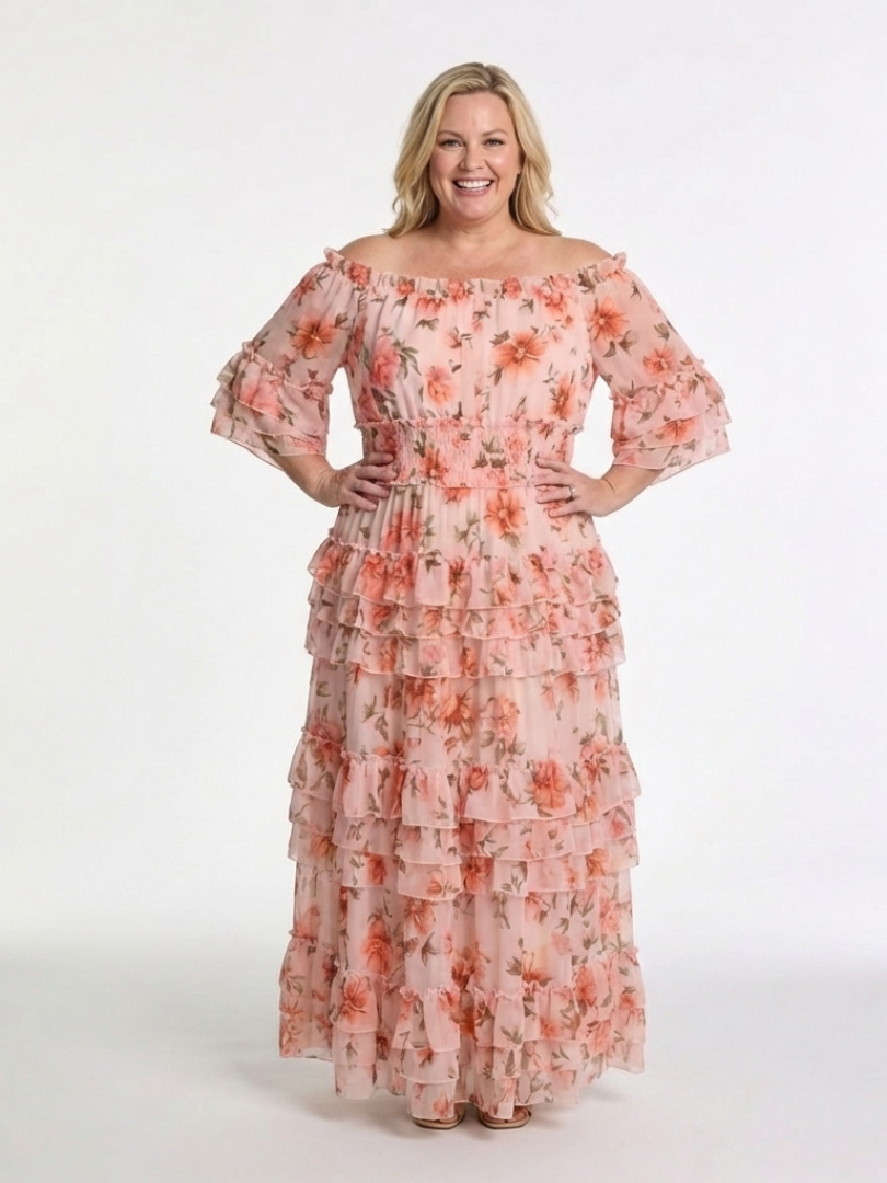 Harriet | Unhurried Floral Off Shoulder Tiered Maxi Dress