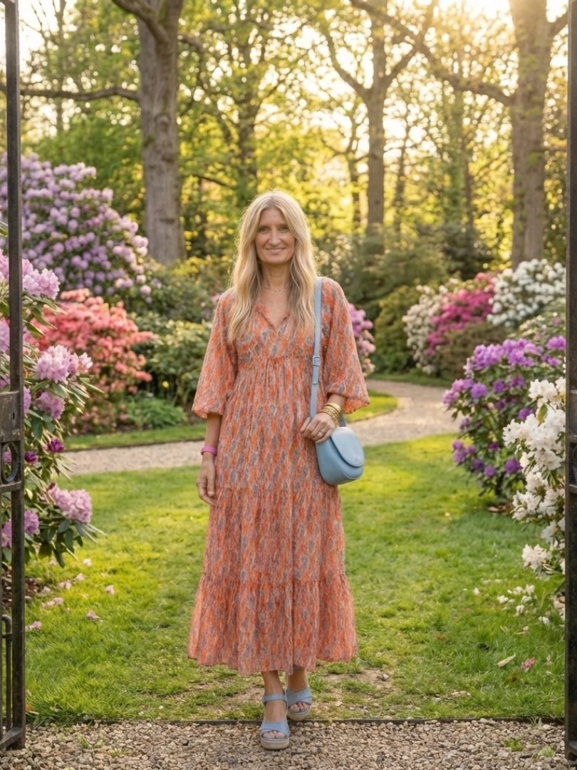 Millicent | Relaxed Geometric V Neck Tiered Midi Dress