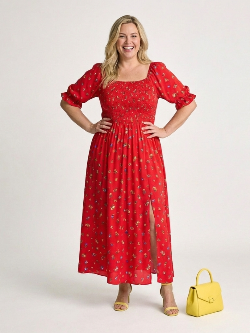 Dorothea | Graceful Floral Square Neck Midi Dress