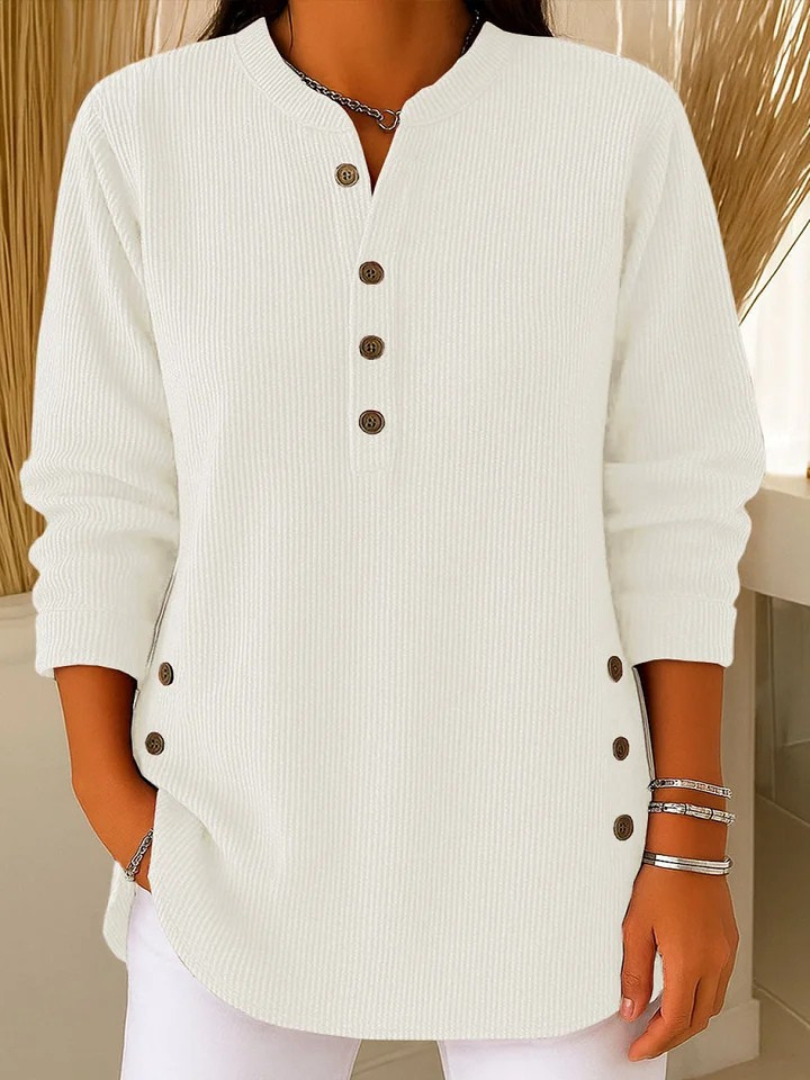 Neva | Button Henley Sweater - Black