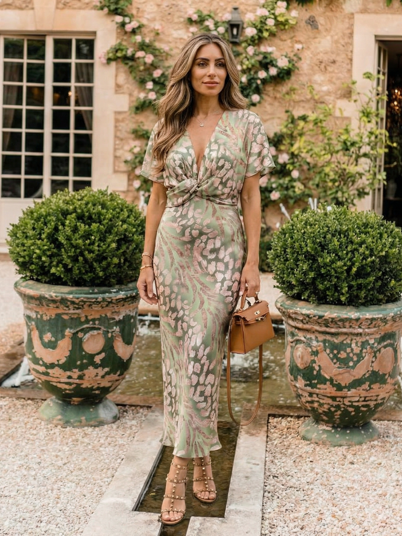 Wilhelmina | Soft Abstract V Neck Midi Dress