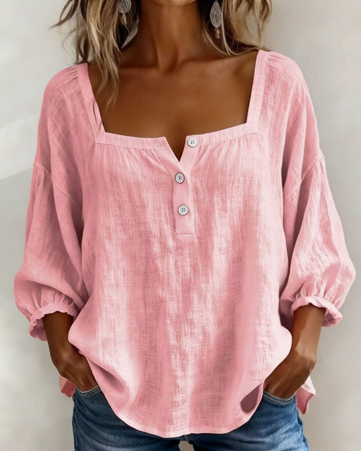 Fernleigh | Soft Square Neck Linen Blouse