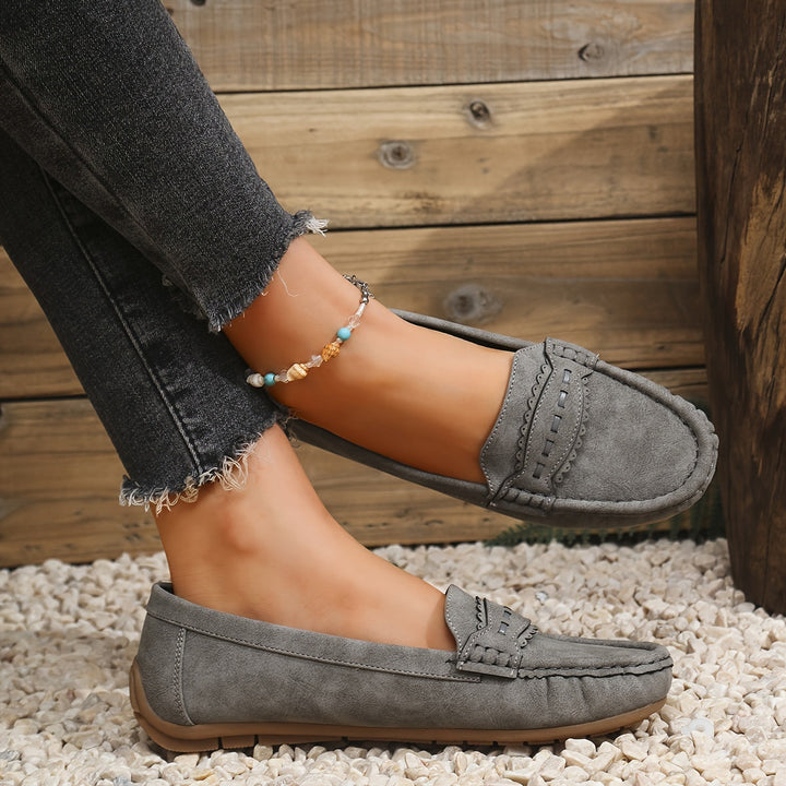 Marie | Scalloped Faux-Suede Loafers