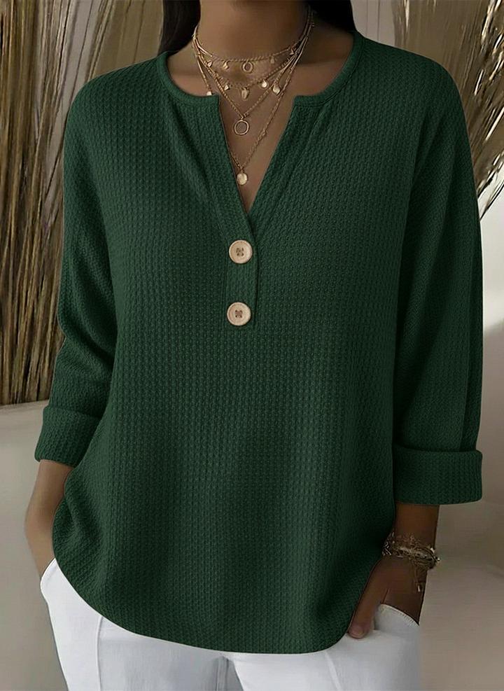Lucinda | Waffle Henley Sweater - 