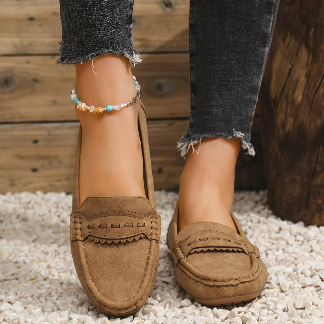 Marie | Scalloped Faux-Suede Loafers