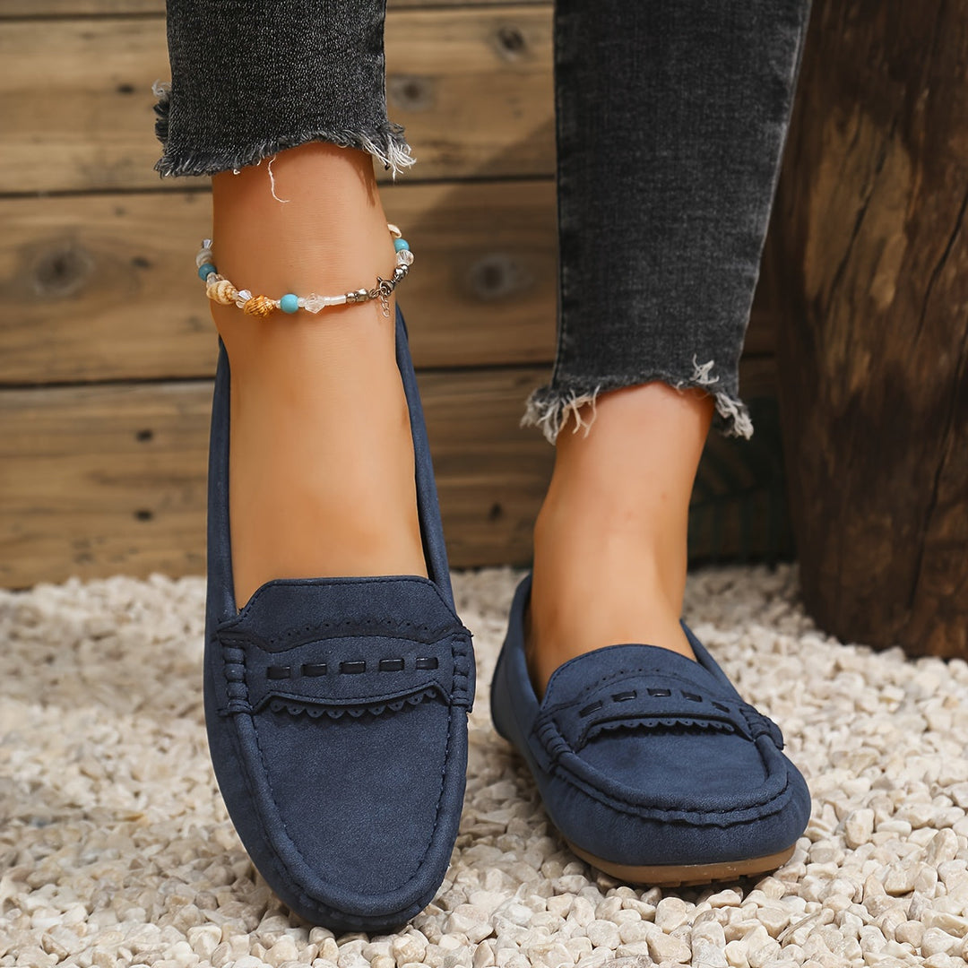 Marie | Scalloped Faux-Suede Loafers