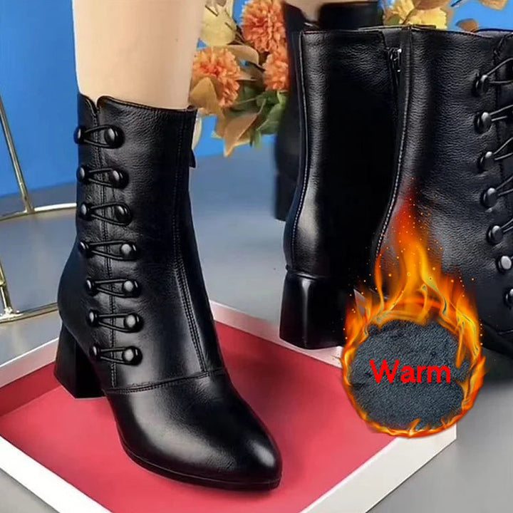 Imogen | Women Warm Side Button Orthotic-Comfort Leather Ankle Boots