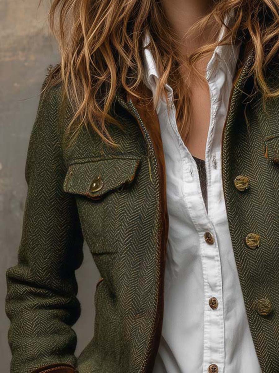 Honorine | Vintage Chevron Blazer with Contrast Trim