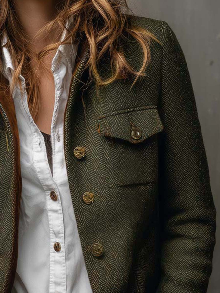 Honorine | Vintage Chevron Blazer with Contrast Trim
