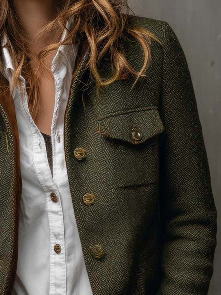 Honorine | Vintage Chevron Blazer with Contrast Trim