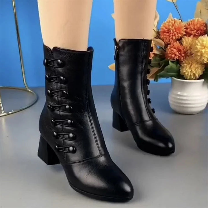 Imogen | Women Warm Side Button Orthotic-Comfort Leather Ankle Boots