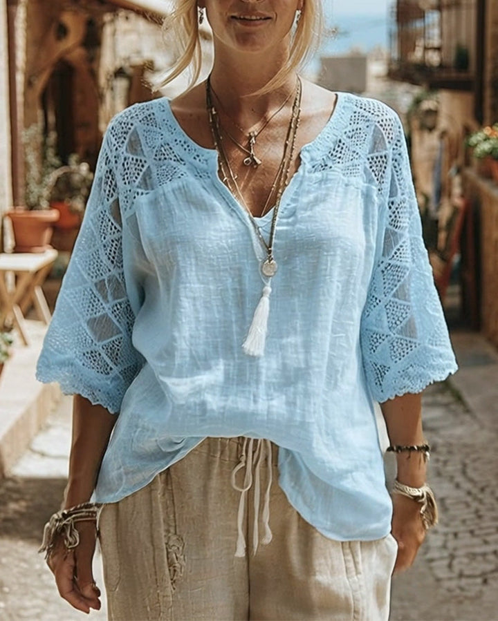 Cynthia | Blouse V-Neck with Dettaglio in Lace