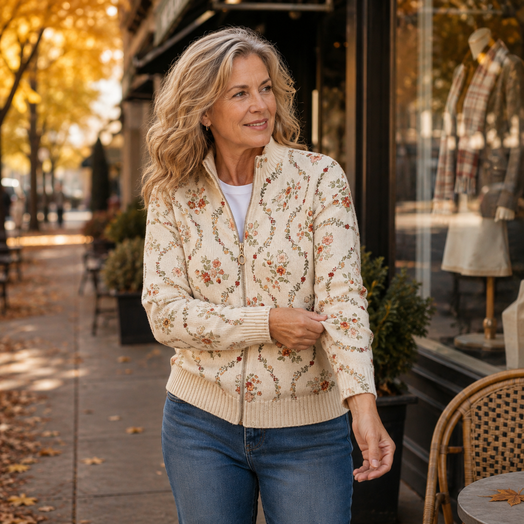 Vivienne | Floral Vine Zip Cardigan - Helen & Olivia Manhattan