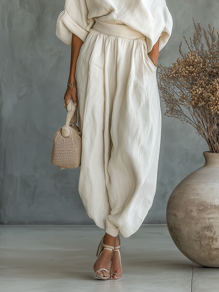 Leinen Set Off-Shoulder Hose - 