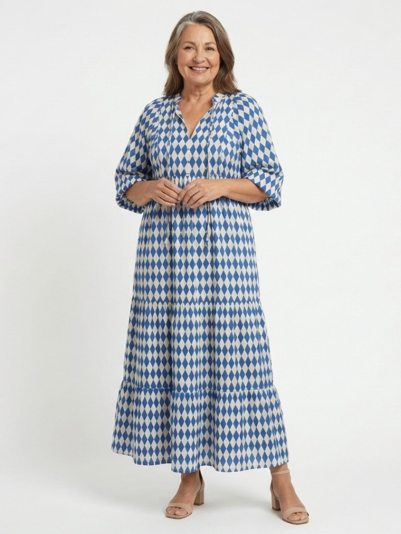 Elodie | Relaxed Diamond Tiered Midi Dress