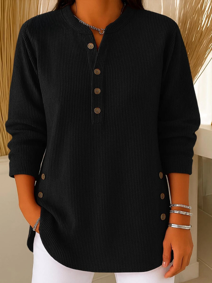 Neva | Button Henley Tunic - Black