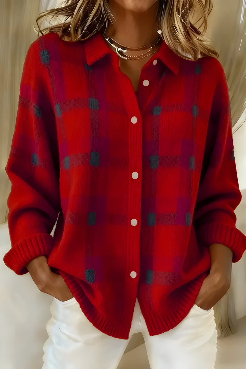 Camille | Plaid Cardigan - Red