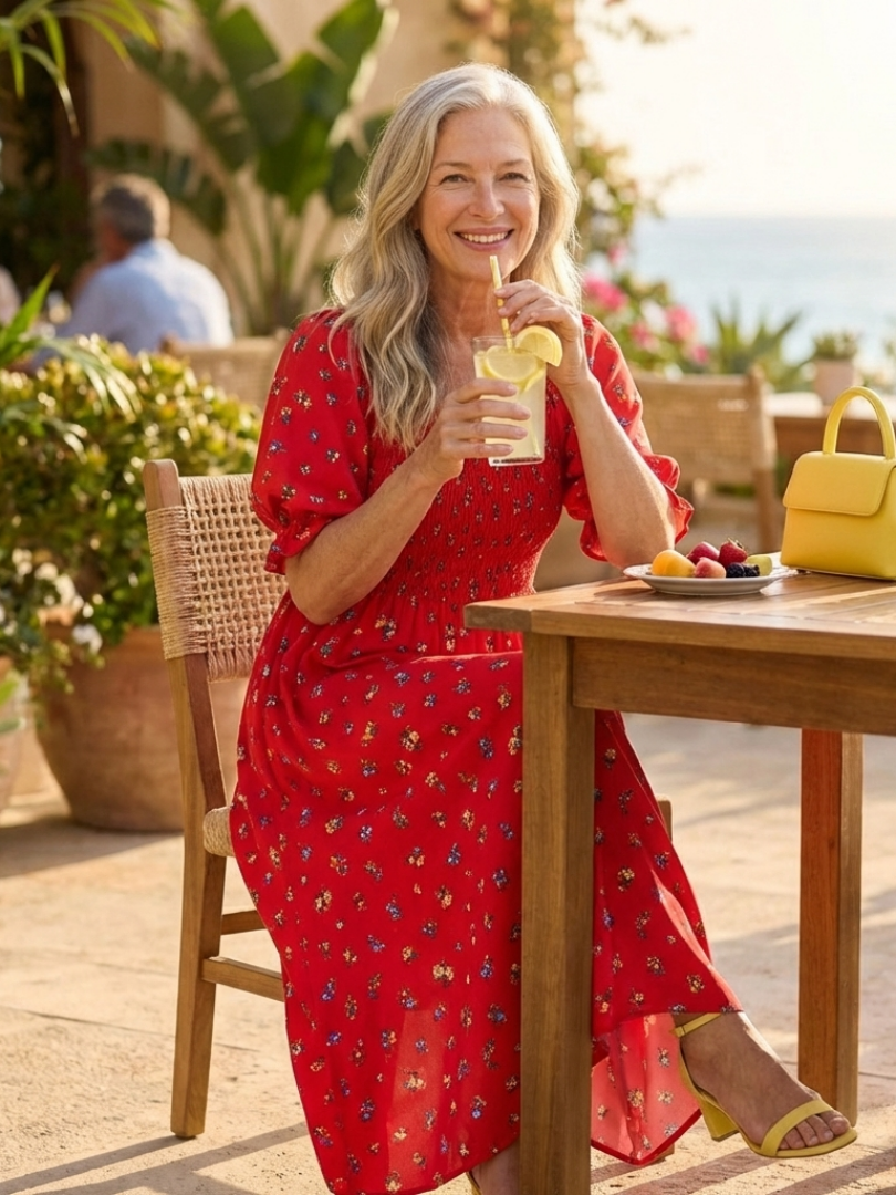Dorothea | Graceful Floral Square Neck Midi Dress