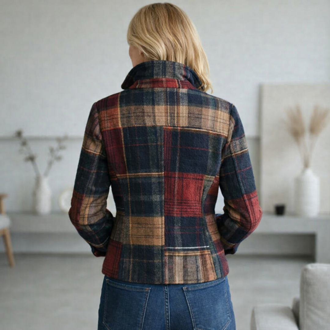 NATALIE | Plaid Mid-Season Coat with Stand Collar - 