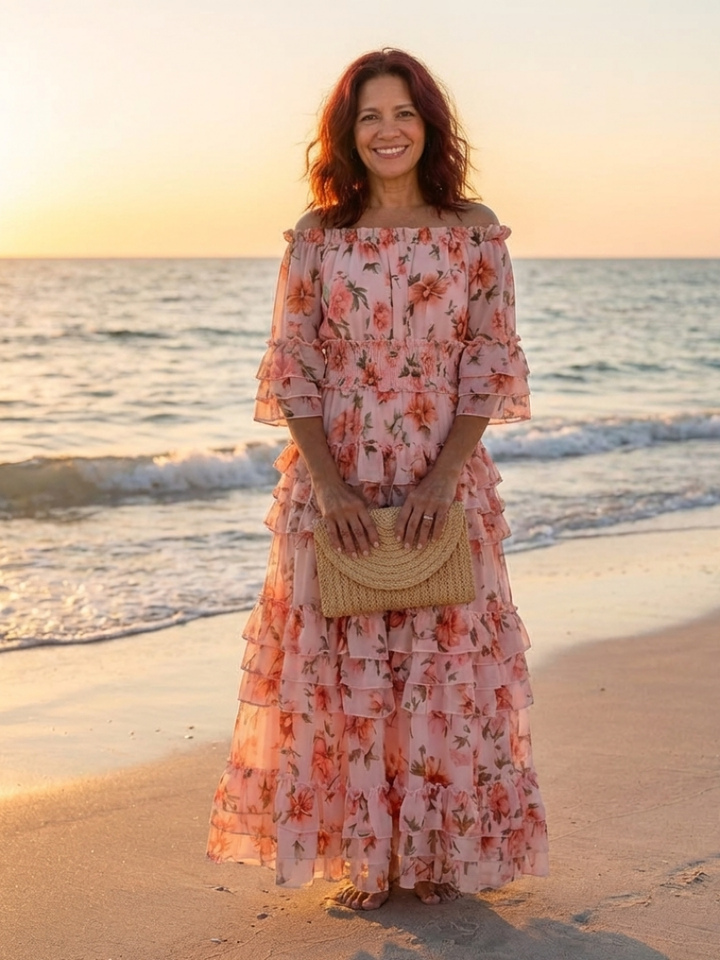 Harriet | Unhurried Floral Off Shoulder Tiered Maxi Dress