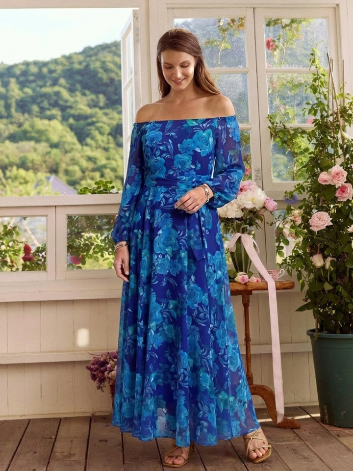 Aspen | Elegant Floral Off Shoulder Maxi Dress