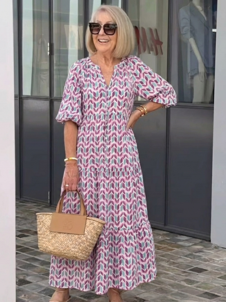 Mireya | Easy Geometric Tiered Midi Dress