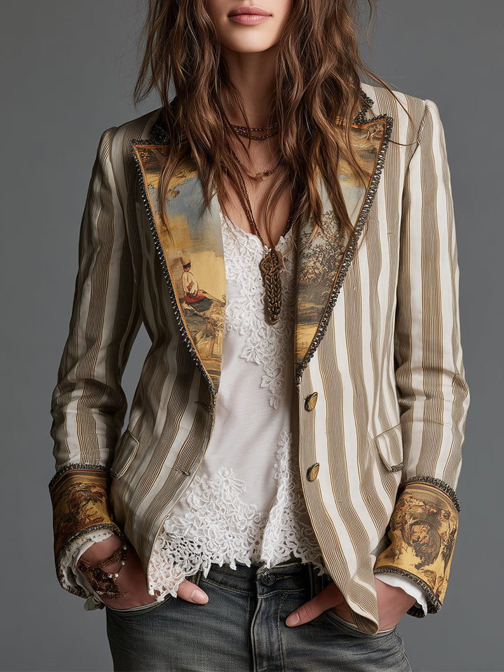 Suzanne | Bohemian Striped Blazer with Printed Collar