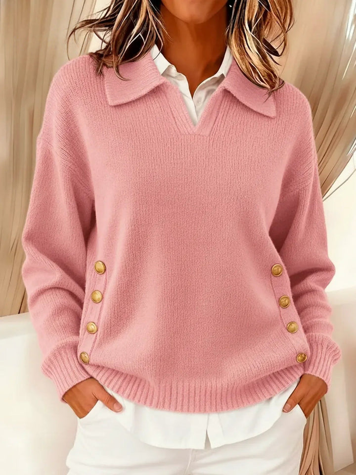 Vynette | Collared V Neck Sweater - Red