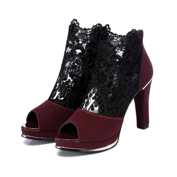 Seraphine Elegant Lace Peep | Toe Heels - 
