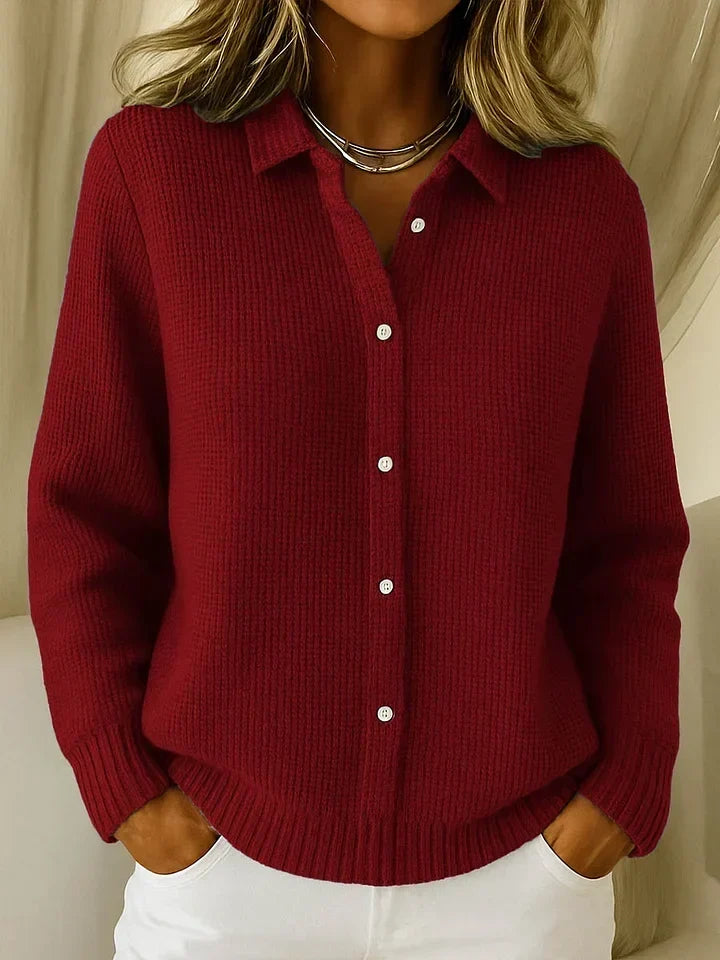 Ludovica | Shirt-Collar Knit Cardigan - Dark Red