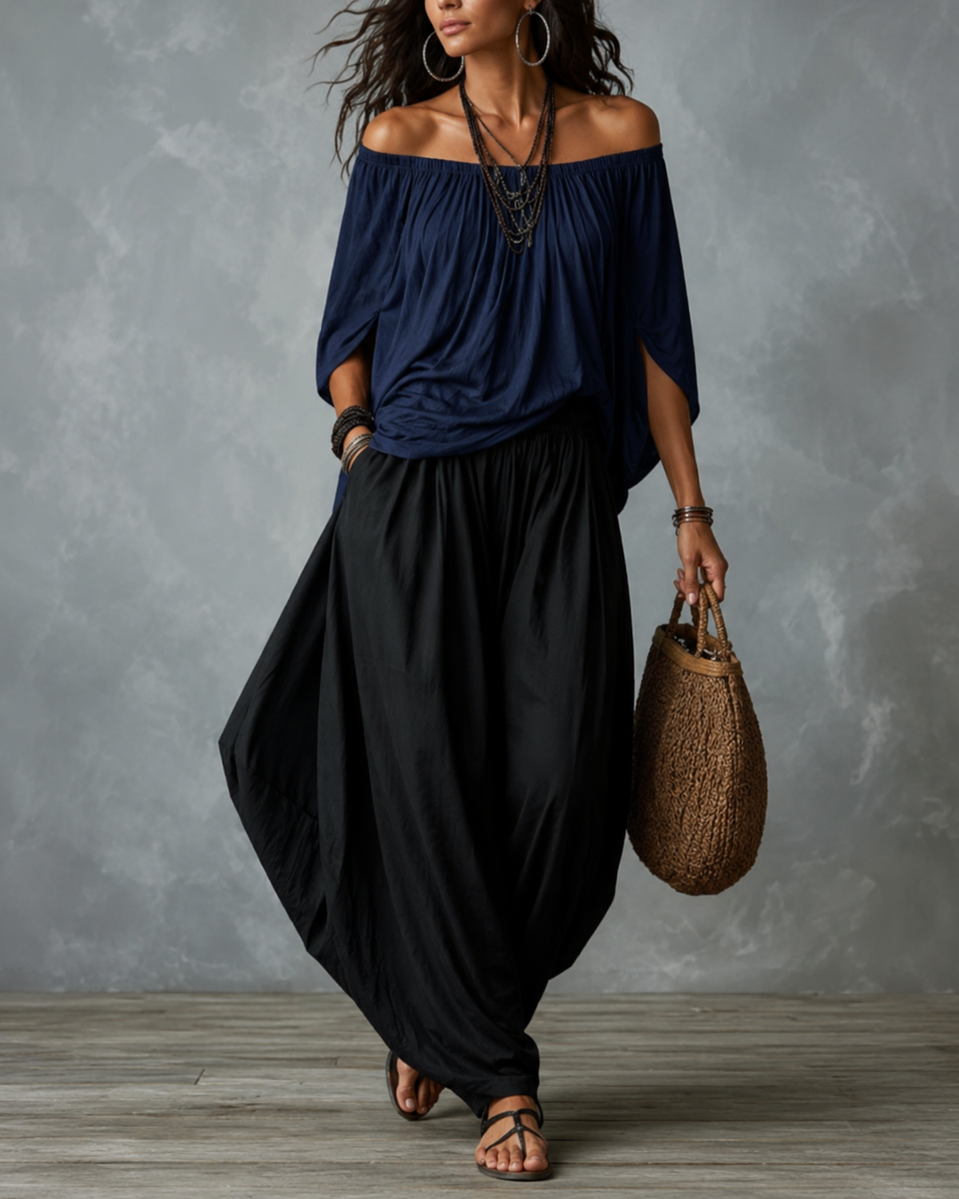 Ingrid | Lässiges 2-teiliges Set mit Weiten Beinen - Navy