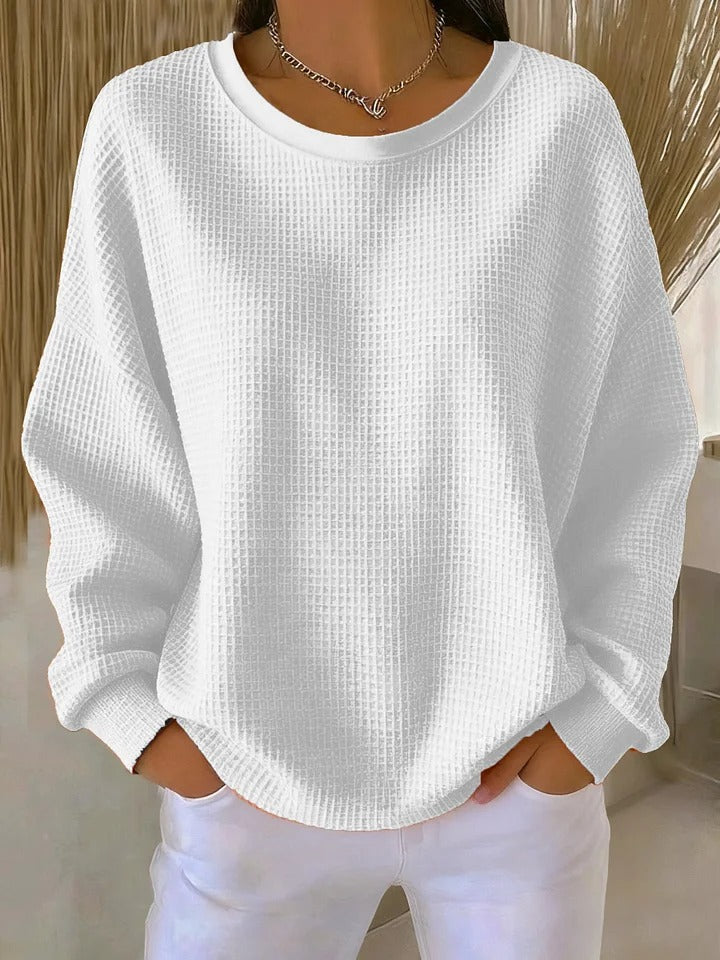 Nyla | Relaxed Waffle Sweater - Blue