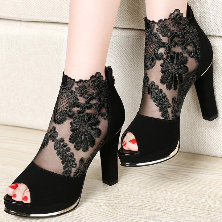 Seraphine Elegant Lace Peep | Toe Heels - 