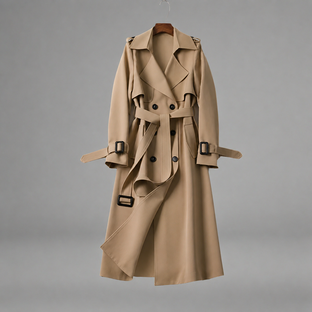 Sophia | Classic Double-Breasted Trench Coat with Belt - Beige