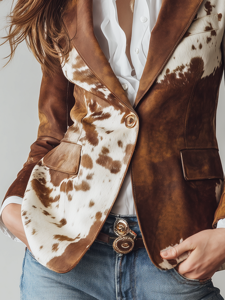 Agathe | Eco-Friendly Vintage Cow-Print Blazer