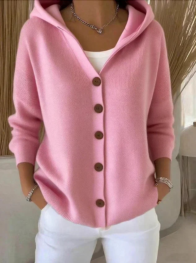 Darienne | Hooded Button-Up Knit Cardigan - Pink