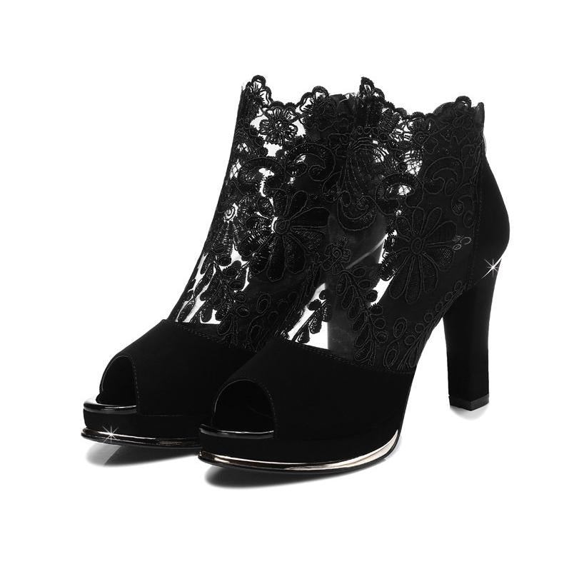 Seraphine Elegant Lace Peep | Toe Heels - 