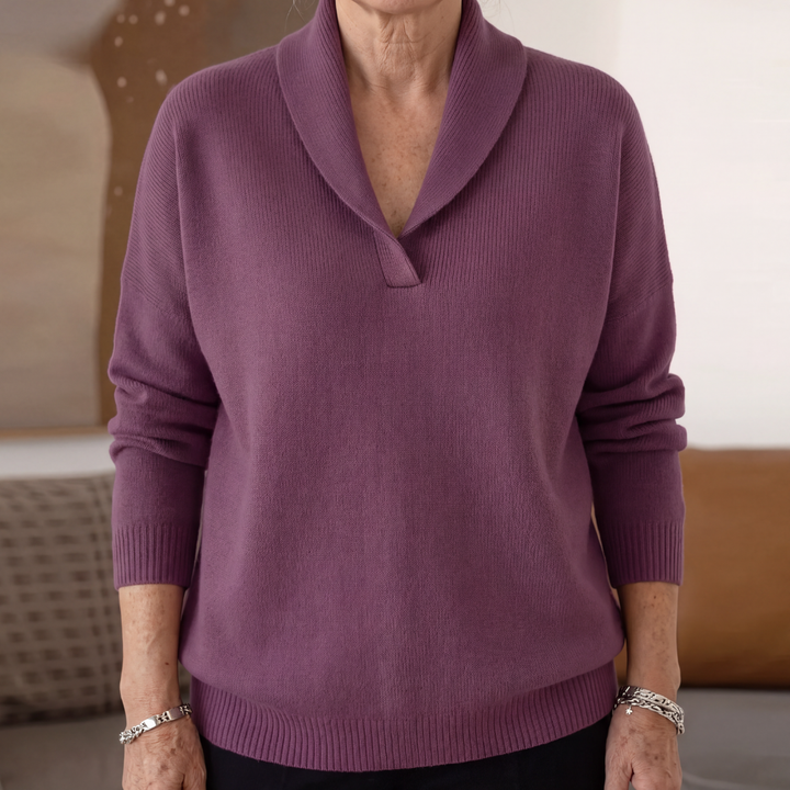 Margaret | Relaxed V Neck Sweater - Purple