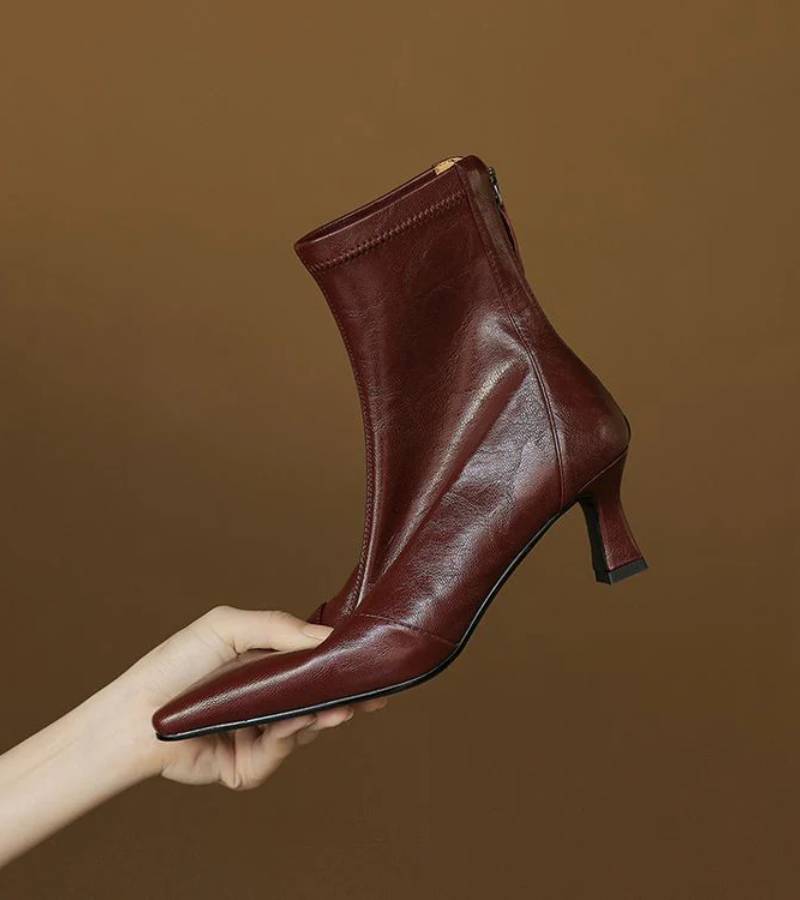Brigitte | Elegant Heeled Leather Ankle Boots