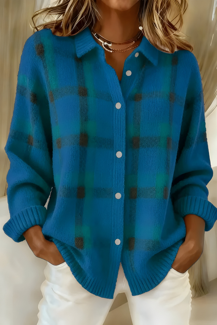 Camille | Plaid Cardigan - Blue