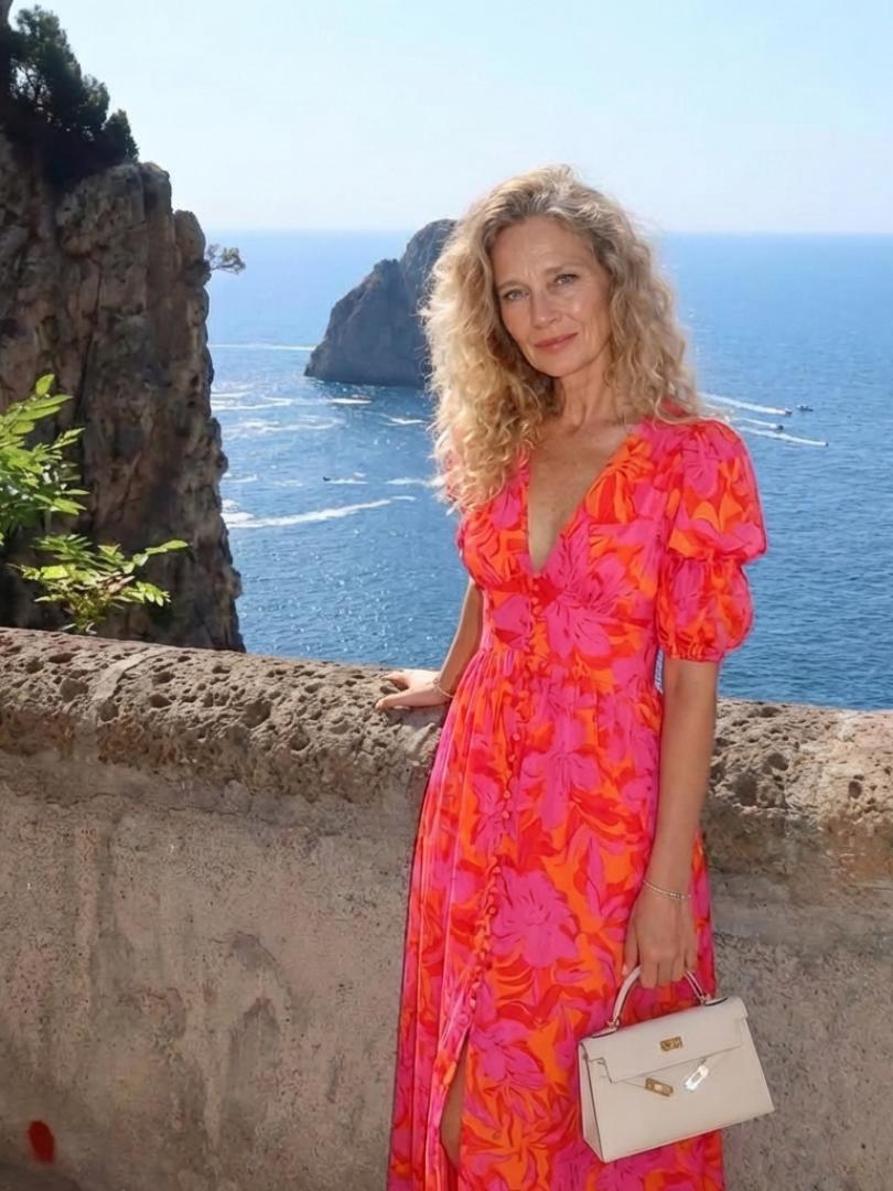 Constance | Understated Floral V Neck Midi Dress