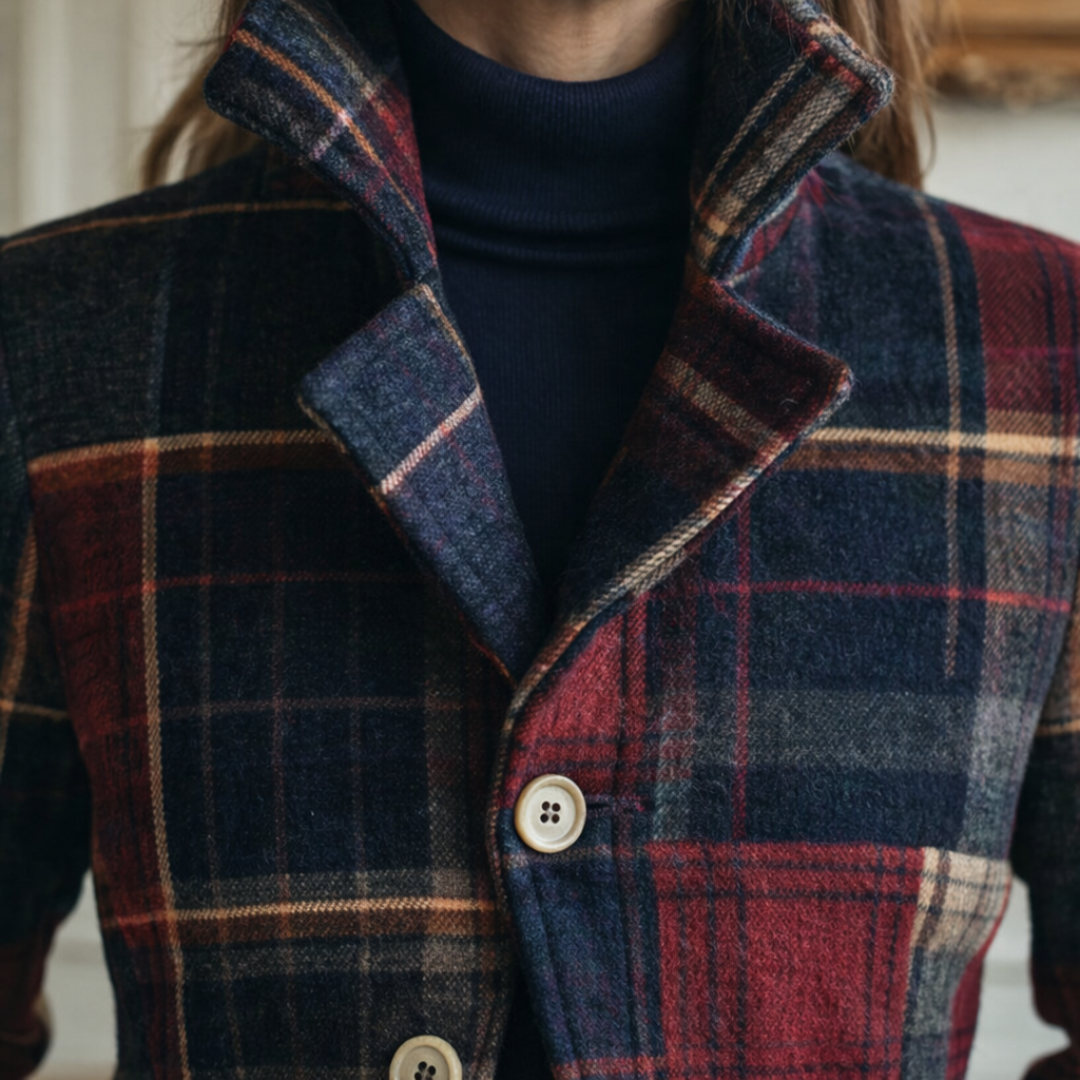NATALIE | Plaid Mid-Season Coat with Stand Collar - 