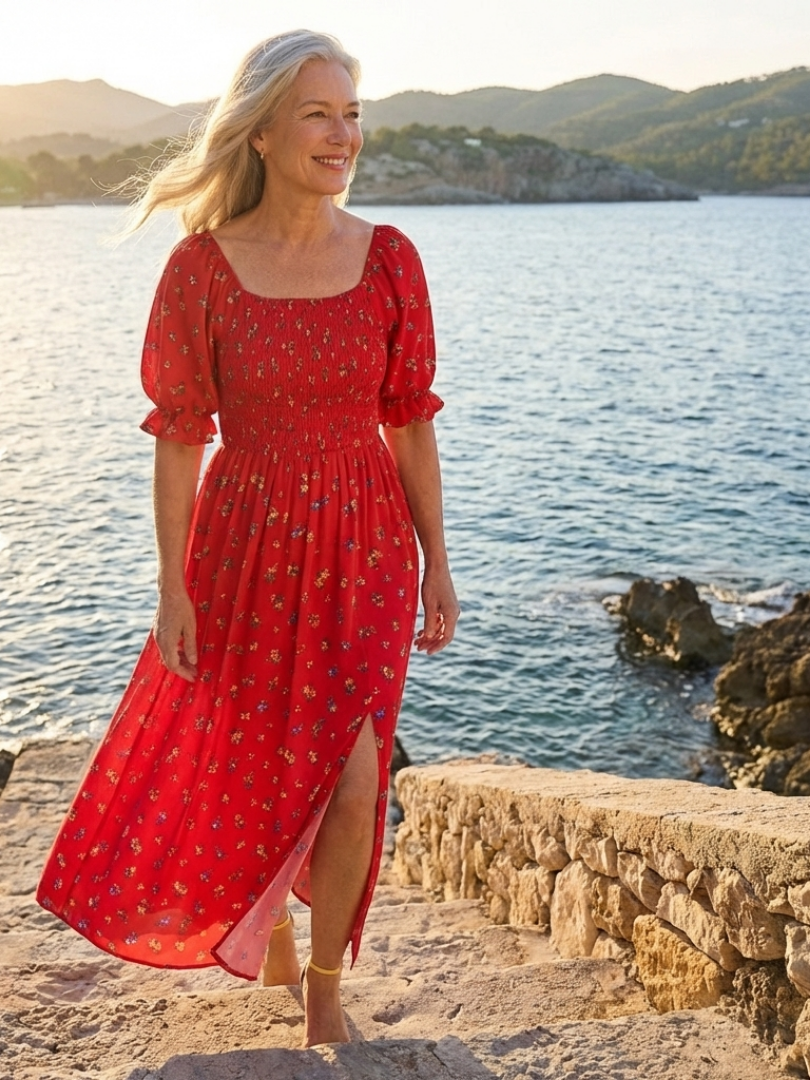 Dorothea | Graceful Floral Square Neck Midi Dress