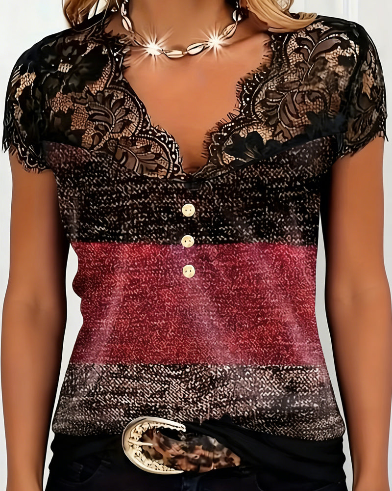 Sharon | T-Shirt Scollo a V with Inserti in Lace