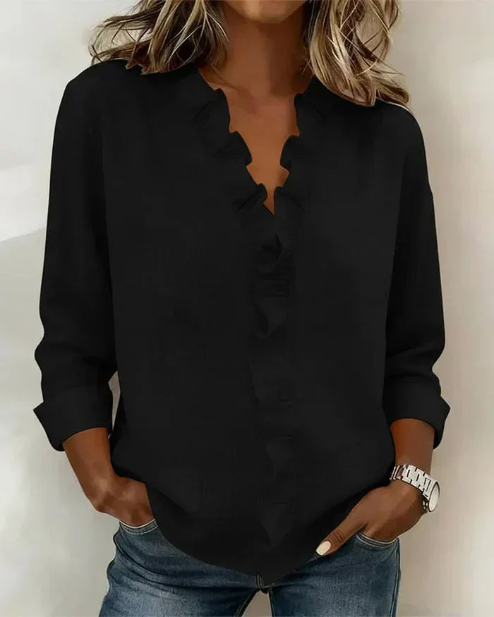 Georgina | Ruffled V-Neck Linen Top