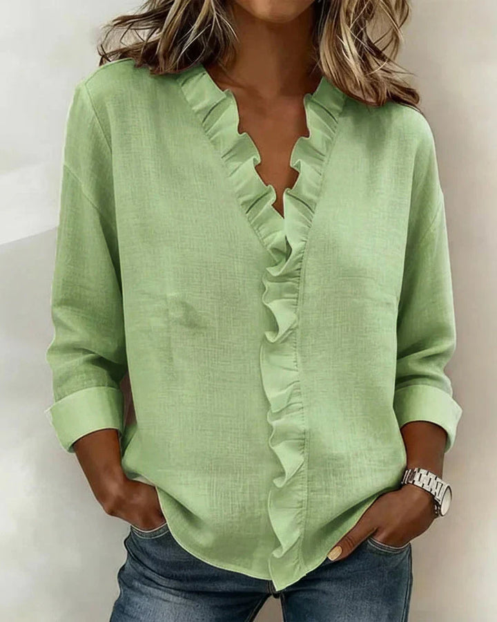 Georgina | Ruffled V-Neck Linen Top