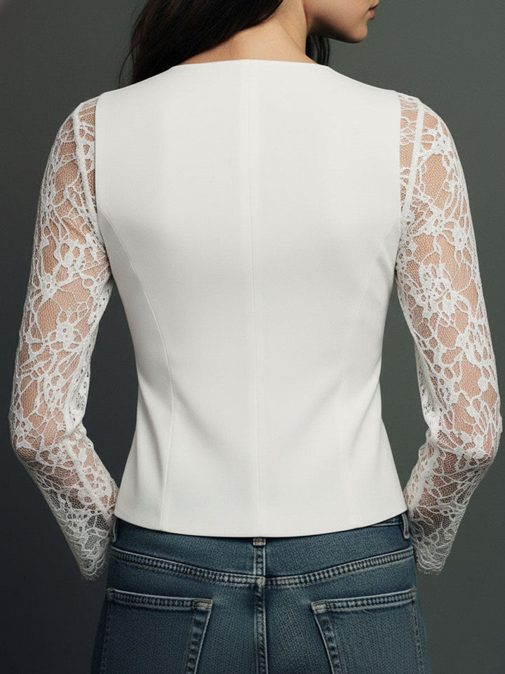 Noemie | Black Blazer Top with Sheer Sleeves