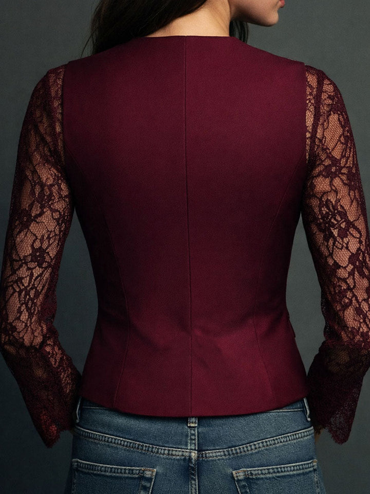 Noemie | Black Blazer Top with Sheer Sleeves